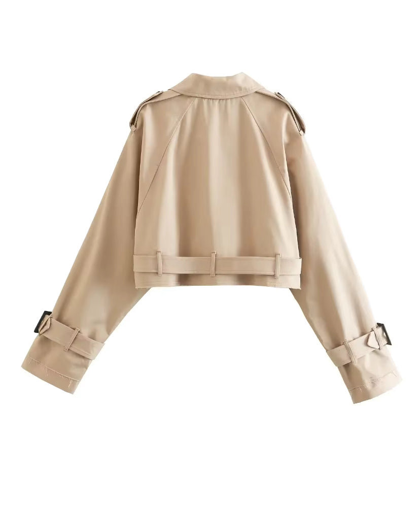 Cropped Belted Trench Coat Jacket