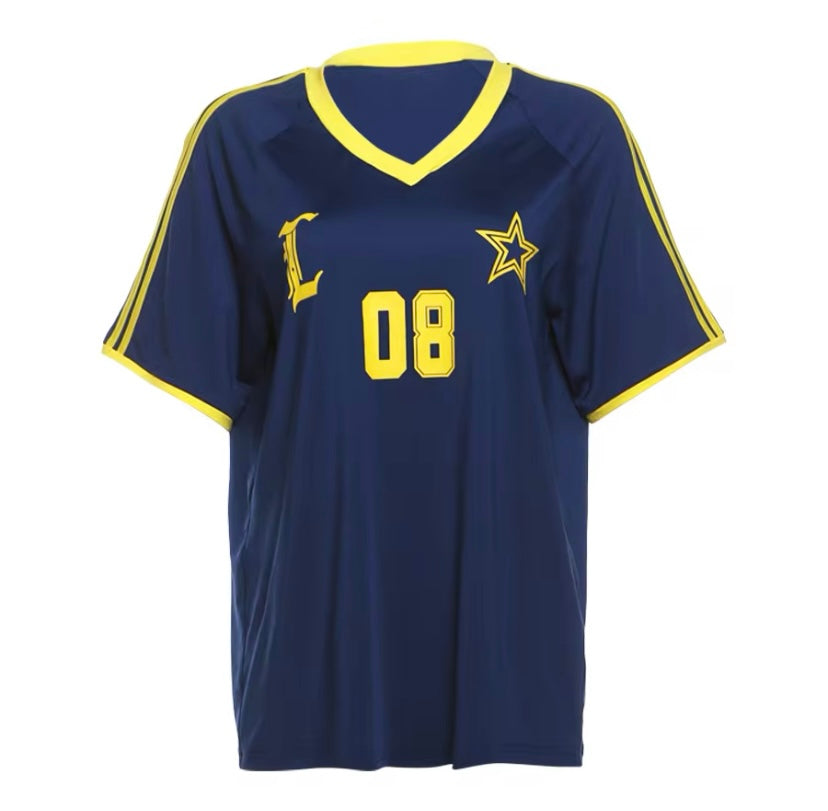 Oversized V-Neck Sports Jersey Top