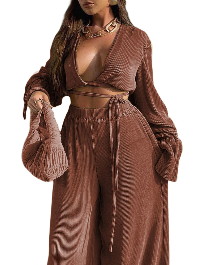 Pleated Wrap Around Trouser Set