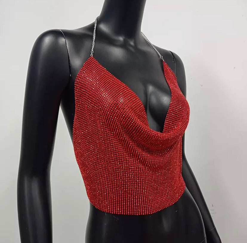 Diamanté Cowl Neck Crop Top