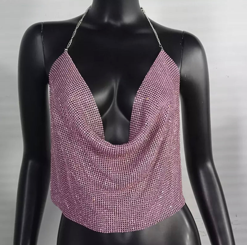 Diamanté Cowl Neck Crop Top