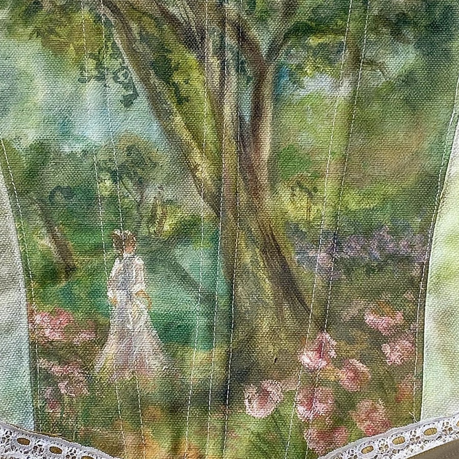 Ribbon Sleeve Art Print Corset Crop Top