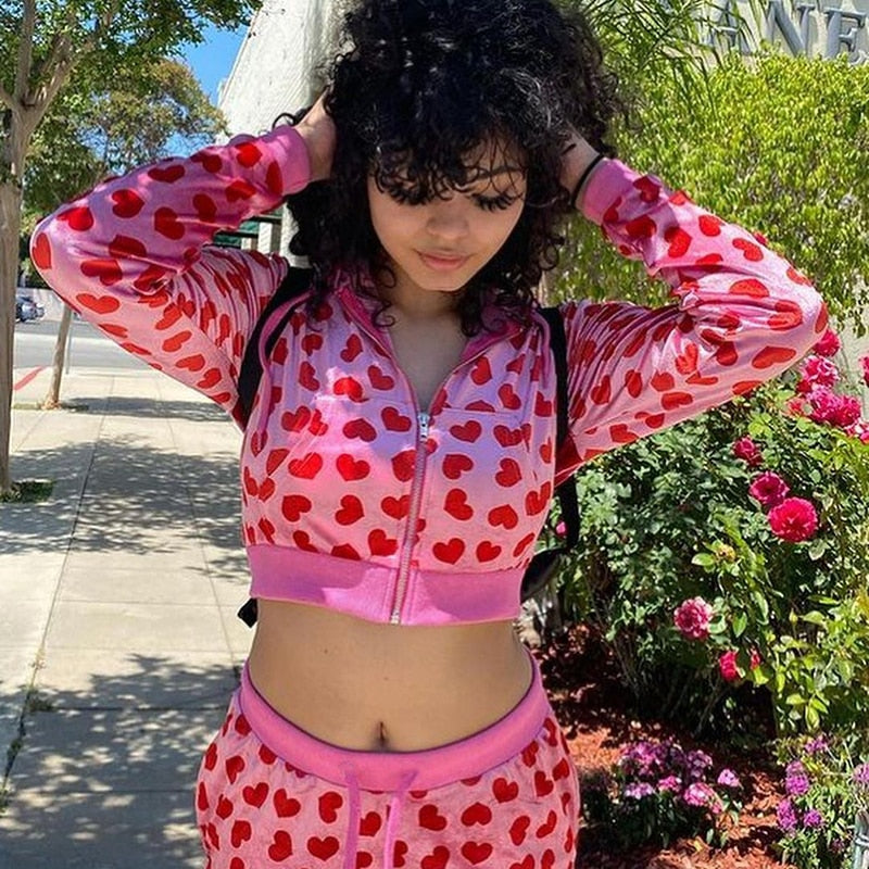 Velvet Heart Print Tracksuit