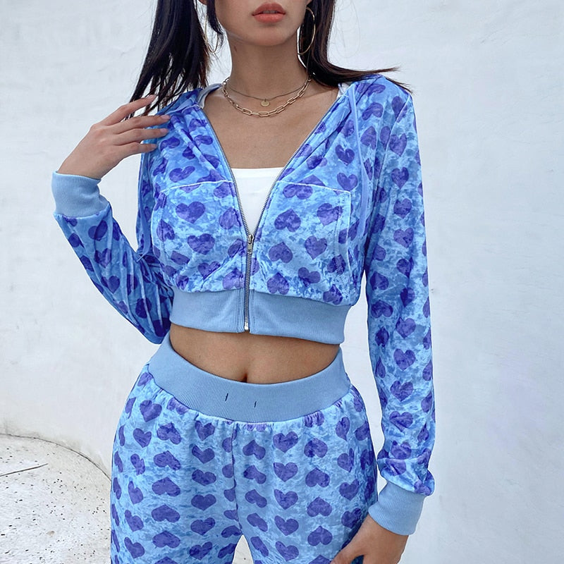 Velvet Heart Print Tracksuit