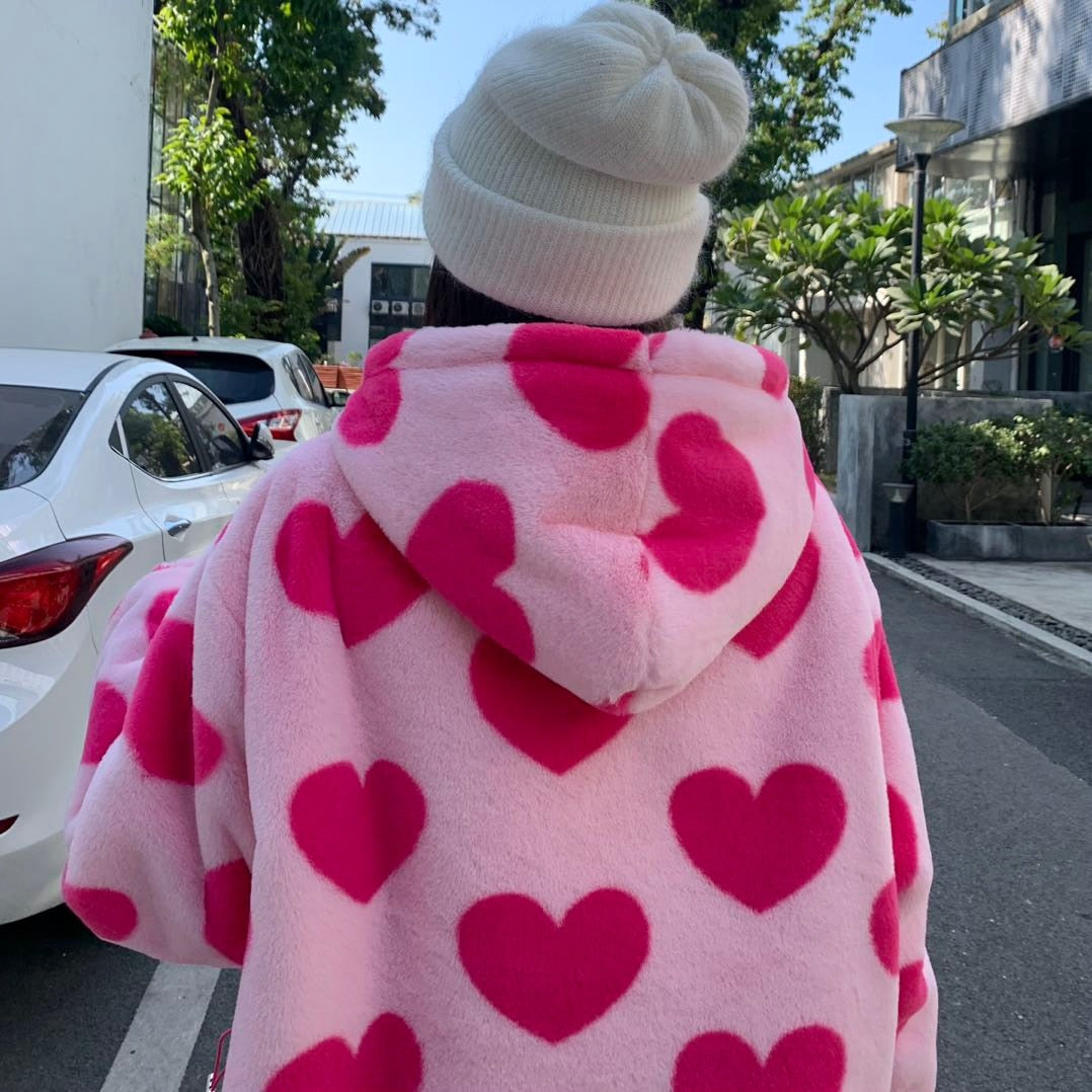 Heart Print Fluffy Jacket