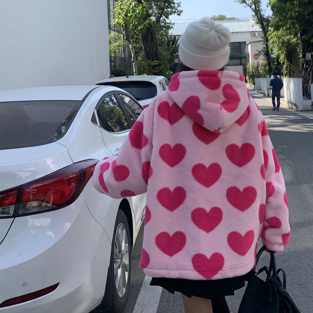 Heart Print Fluffy Jacket