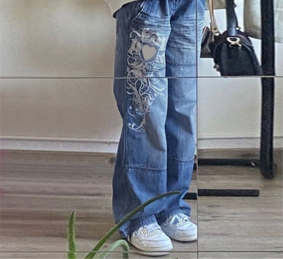 Gothic Print Baggy Jeans