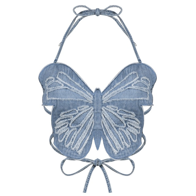 Denim Butterfly Crop Top