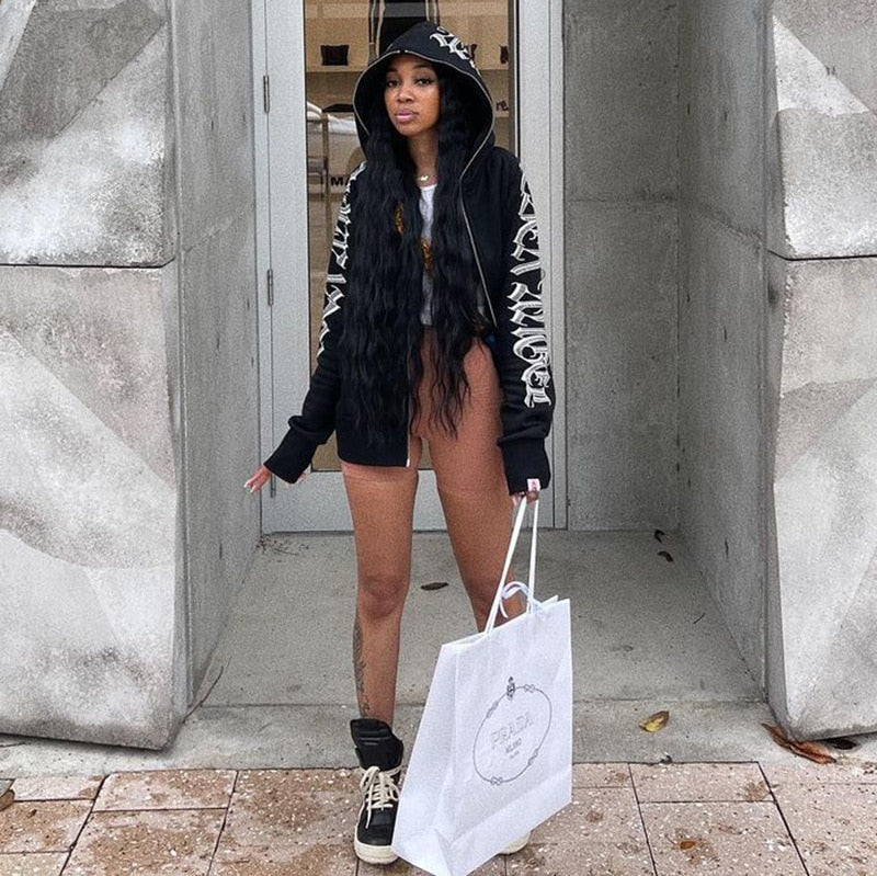 Letter Print Zip Up Hoodie