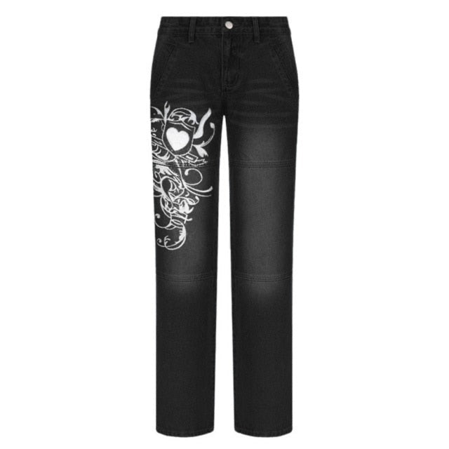 Gothic Print Baggy Jeans