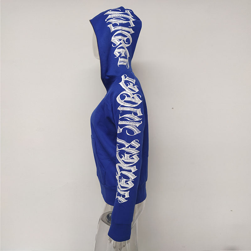 Letter Print Zip Up Hoodie