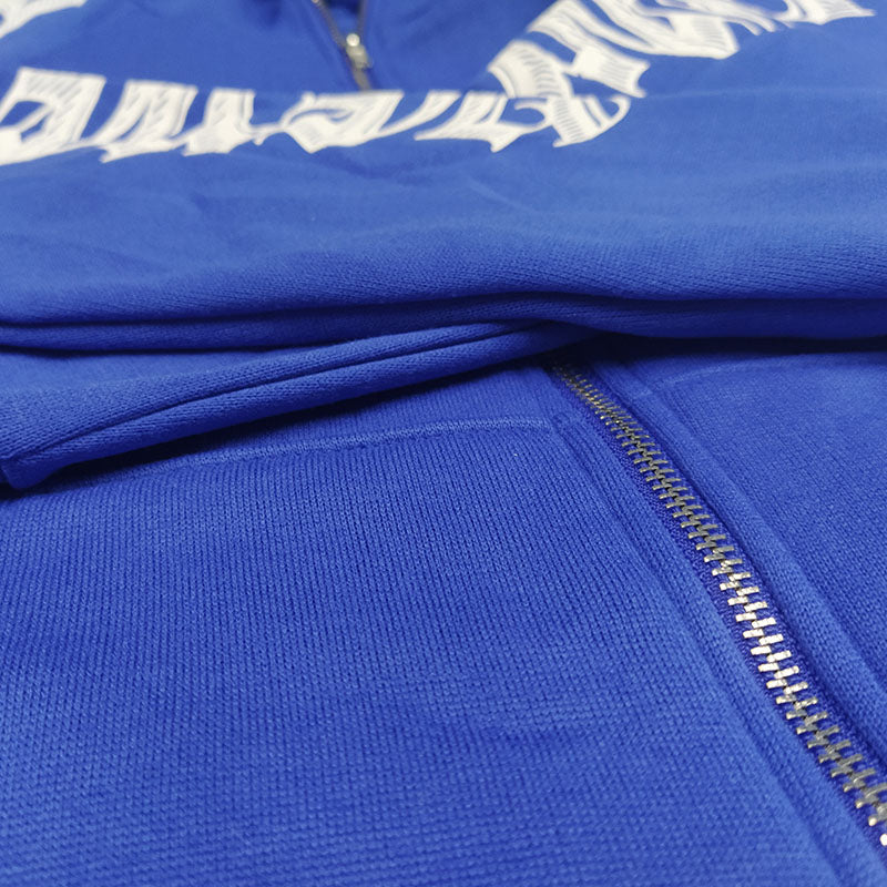 Letter Print Zip Up Hoodie