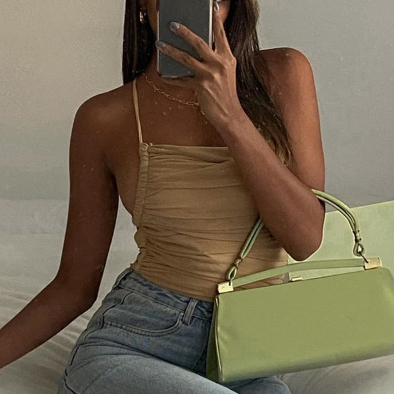 Ruched Mesh Backless Bodysuit