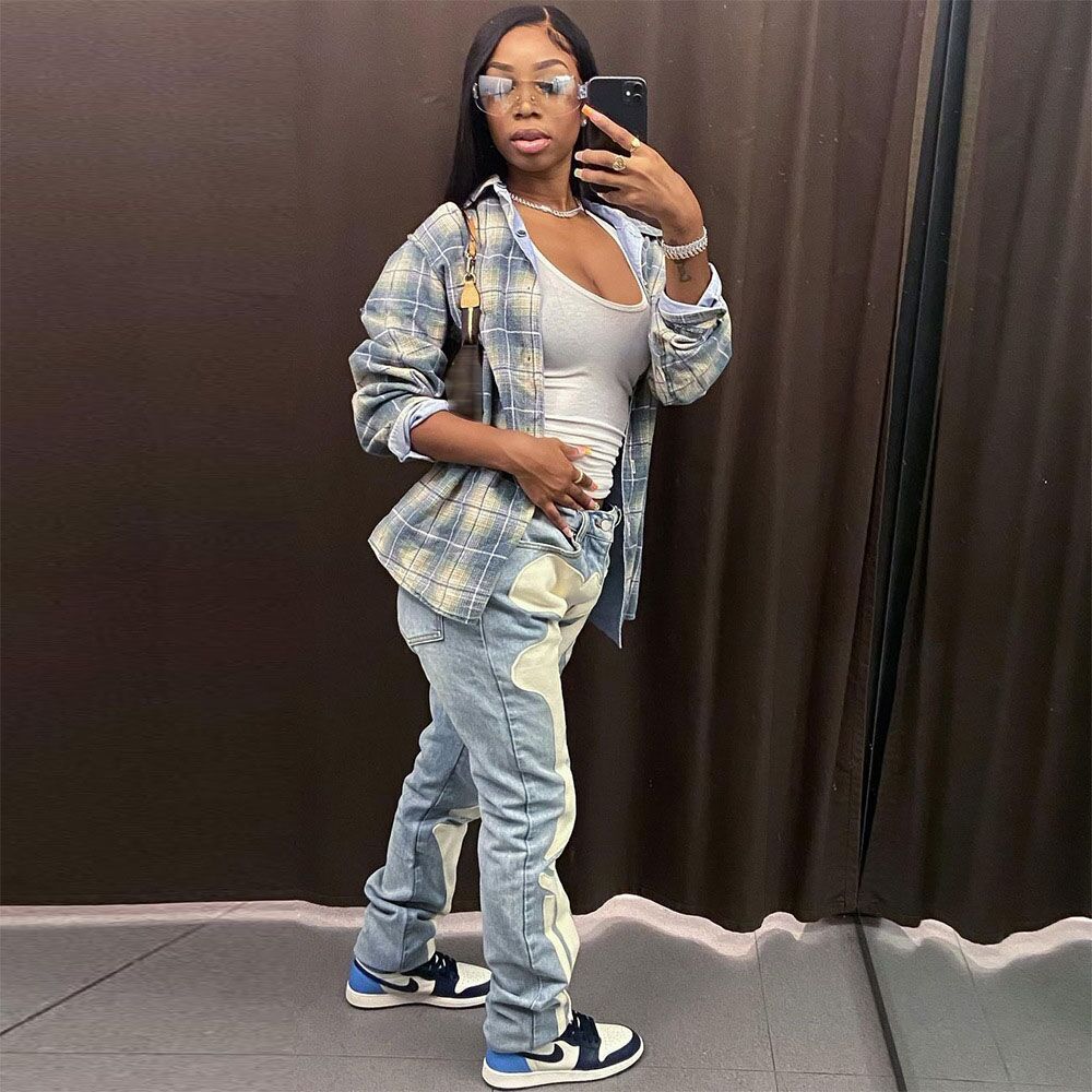 Skeleton Print Low Waist Jeans