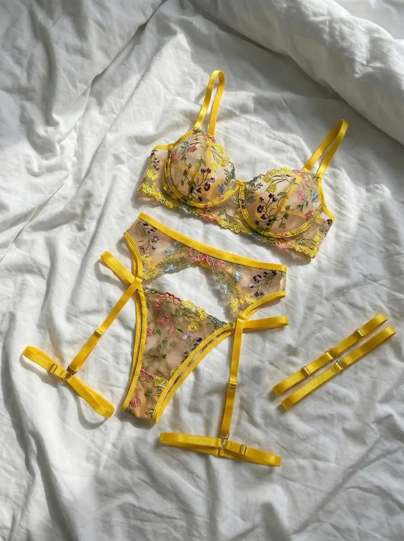 Coloured Floral Lace Underwear Set