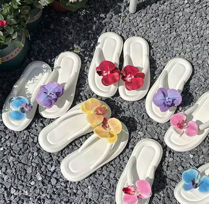 White Rubber Slip On Orchid Chunky Flip Flops