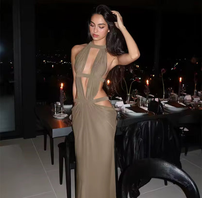 Ruched Open Backless Maxi Dress