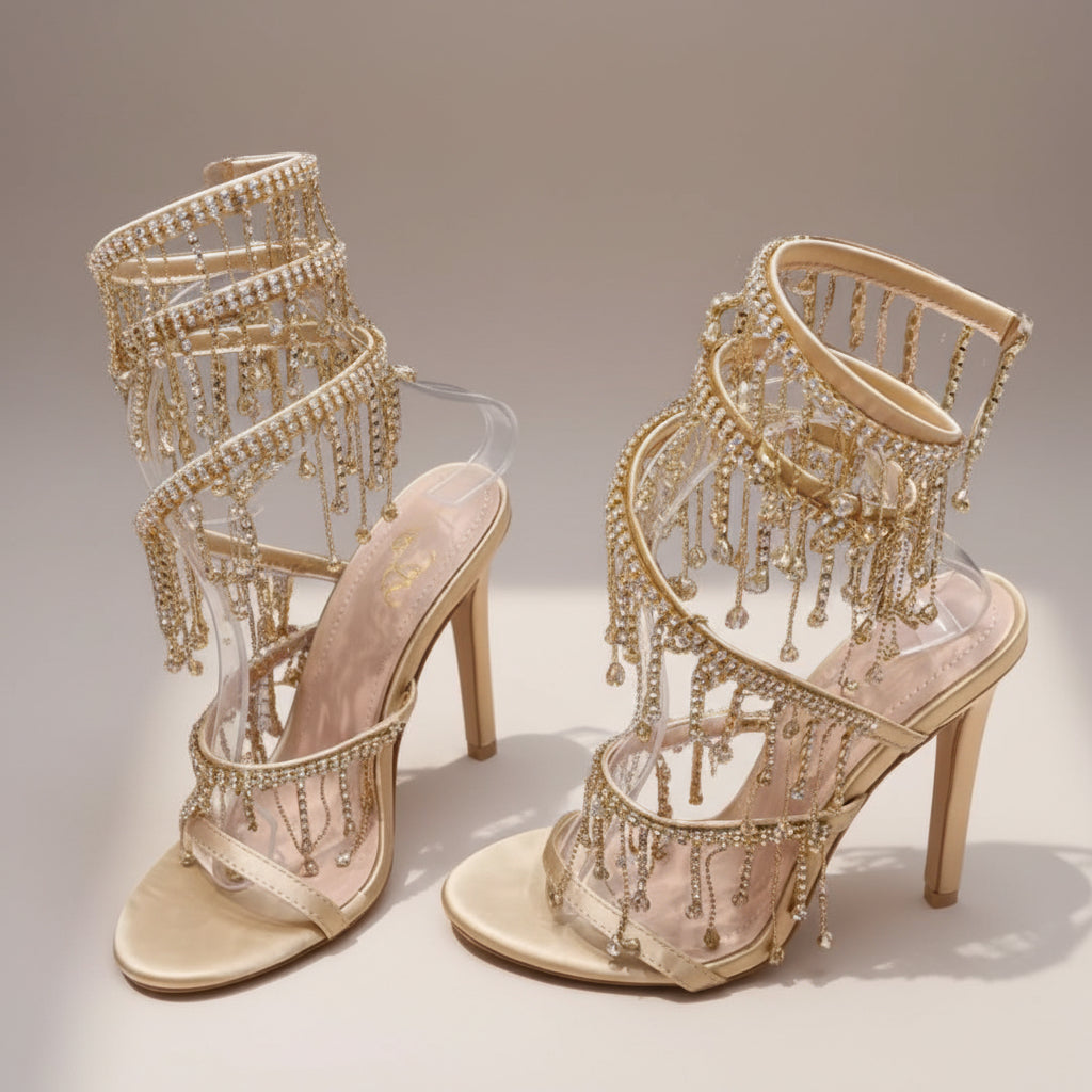 Sparkly Jewel Embellished Wrap Around Heels