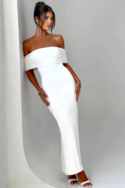 Off-Shoulder Backless Ruched Back Maxi Dress