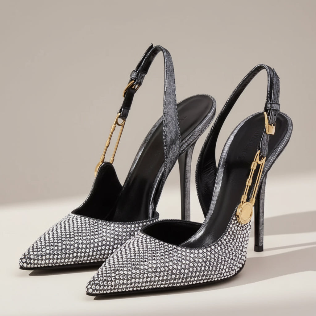 Diamante Gold Strap Detail Heels