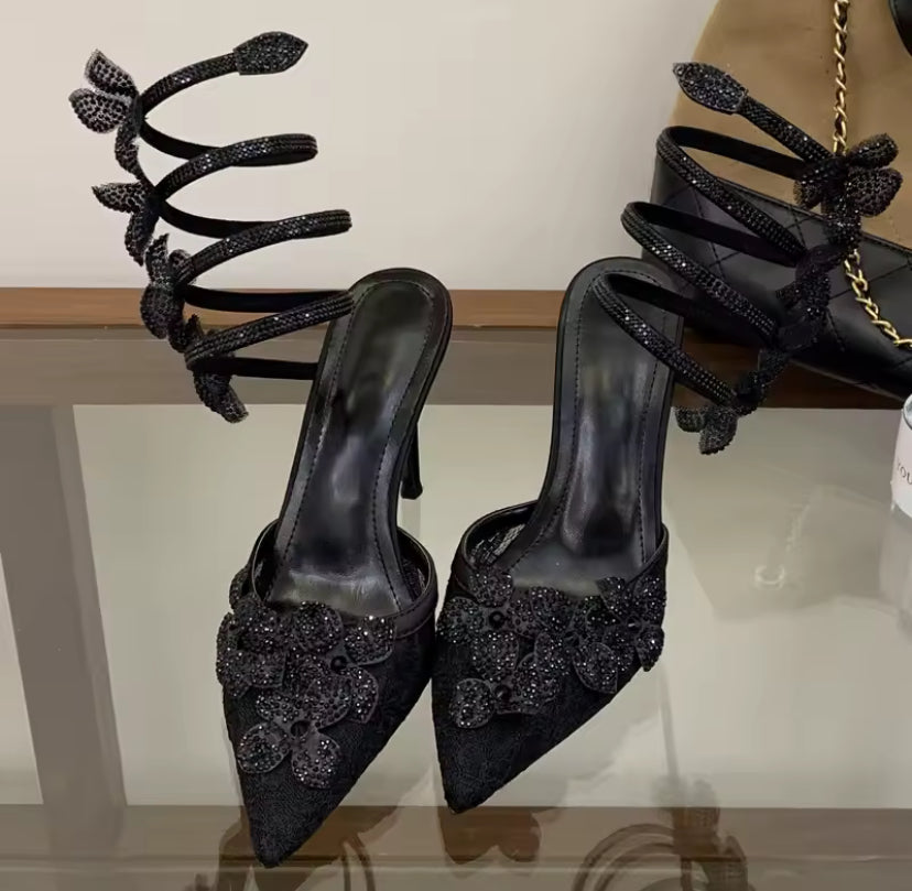 Wrap-around Flower Point Heels