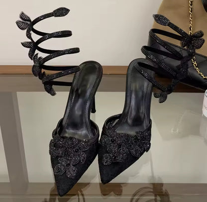 Wrap-around Flower Point Heels