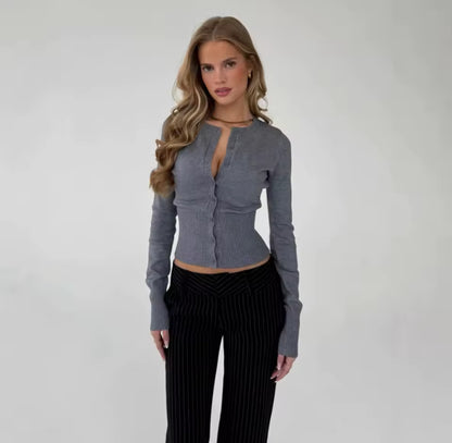 Ribbed Button Up Cardigan & Trouser Set