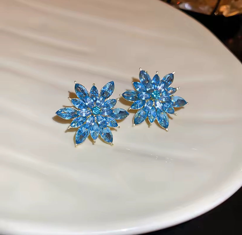 Coloured Crystal Floral Earrings