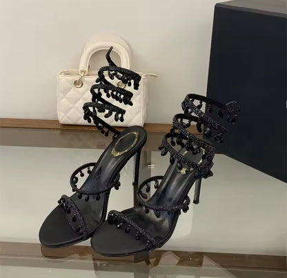 Crystal Cascade Wrap Heels
