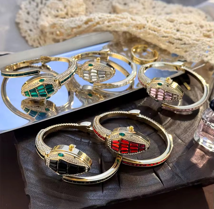 Rhinestone Snake Bangle Watch