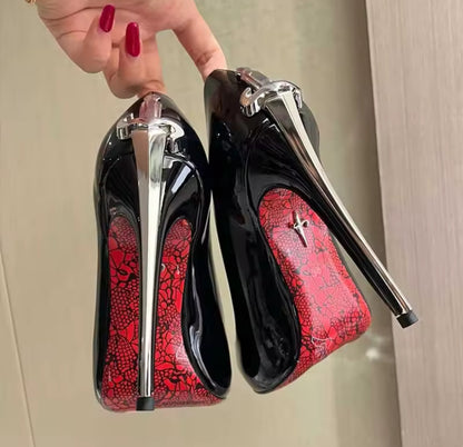 Sword Detail Patterned Sole Red Bottom Heel