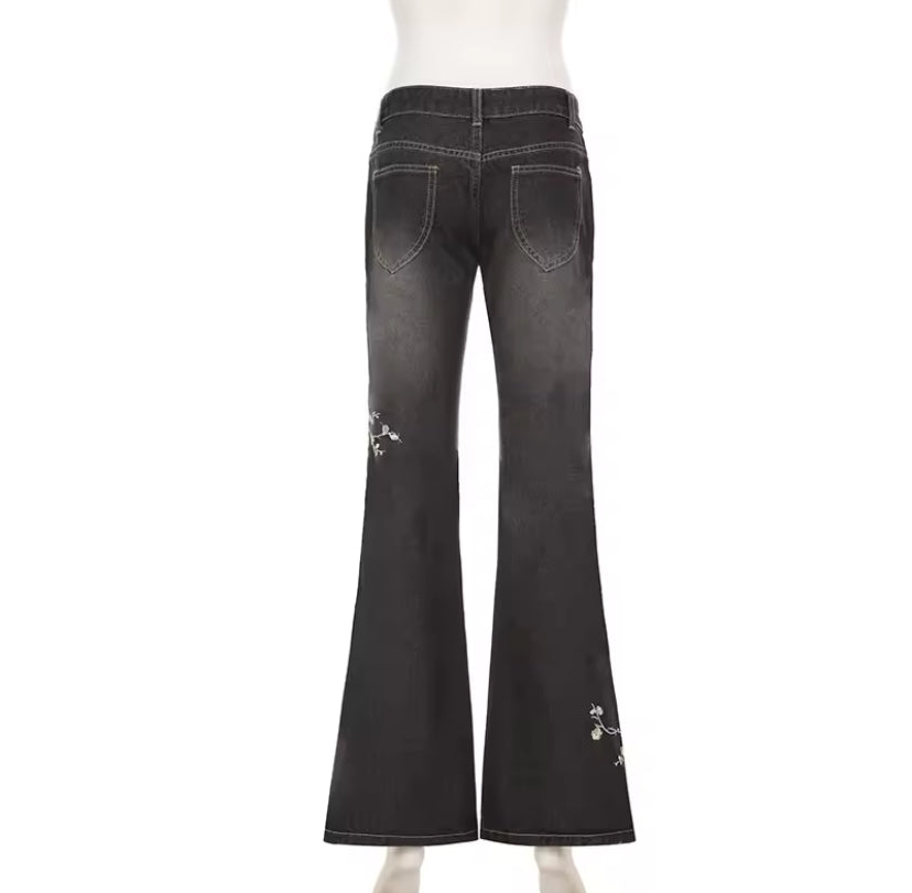 Floral Embroidered Flared Jean