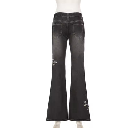 Floral Embroidered Flared Jean