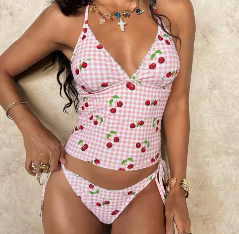 Pink Cherry Plaid Tankini