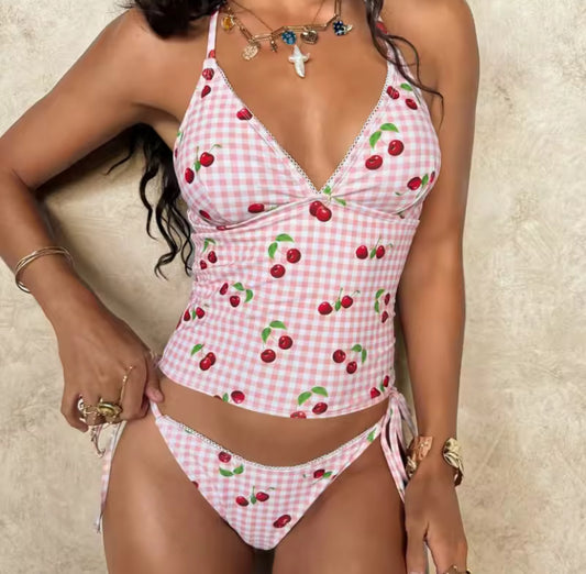 Pink Cherry Plaid Tankini