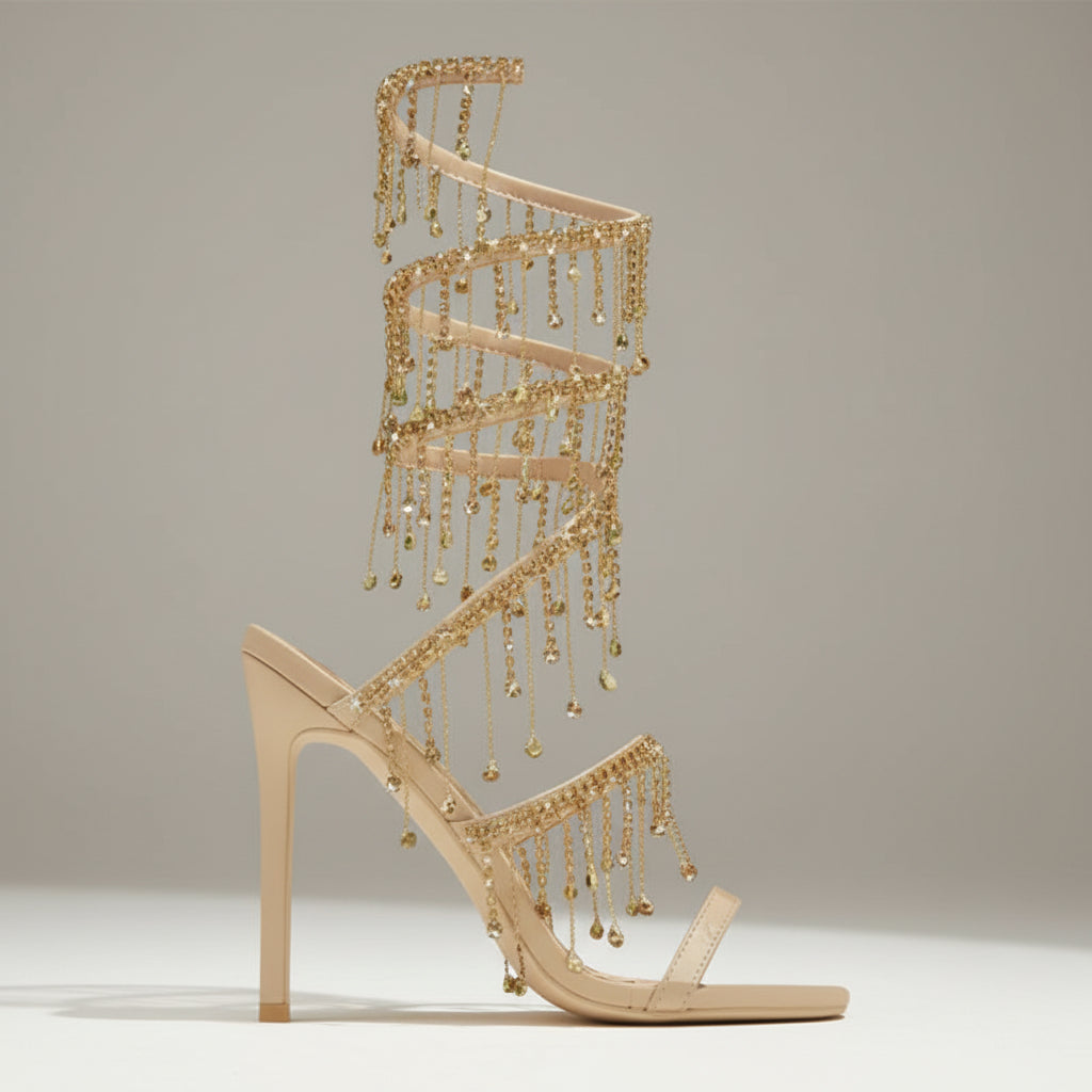 Sparkly Jewel Embellished Wrap Around Heels