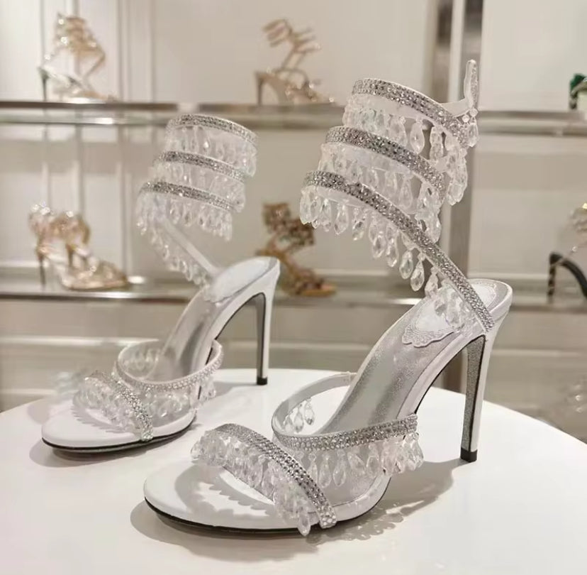 Crystal Cascade Wrap Heels