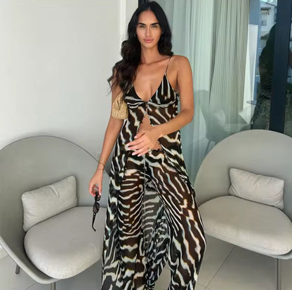 Sheer Mesh Zebra Maxi Top Co-ord