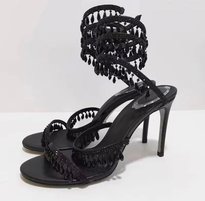 Crystal Cascade Wrap Heels
