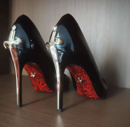 Sword Detail Patterned Sole Red Bottom Heel