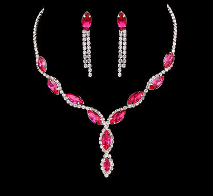 Colourful Crystal Necklace, Earrings & Bracelet Set
