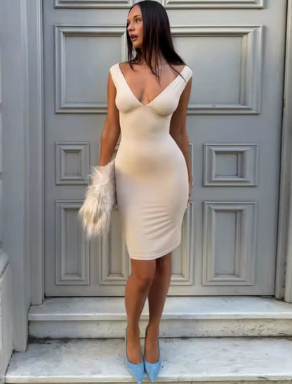 Deep V-Neck Midi Dress