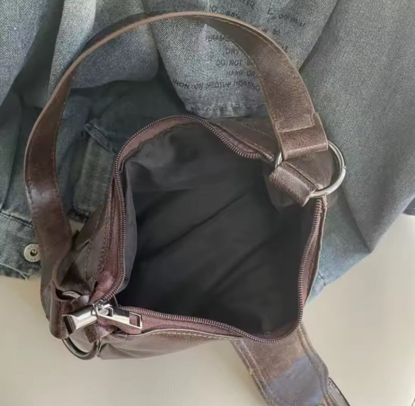 Faux Leather Ruched Buckle Bag