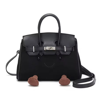 Suede Smiley Face Metal Clasp Handbag