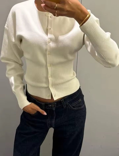 Ribbed Button Up Cardigan & Trouser Set