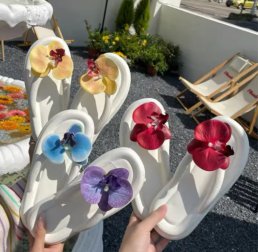 White Rubber Slip On Orchid Chunky Flip Flops