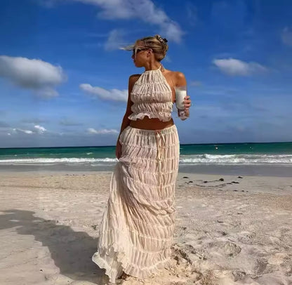 Ruched Mesh Ruffle Maxi Skirt Co-Ord