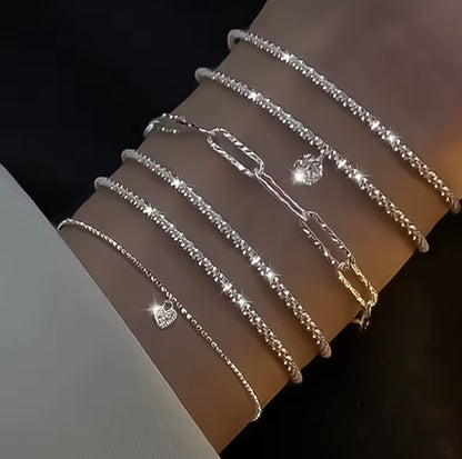 6pcs Silver Diamanté Bracelts