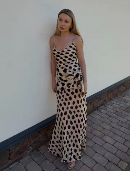 Mesh Dot Print Tie Up Layered Maxi Dress