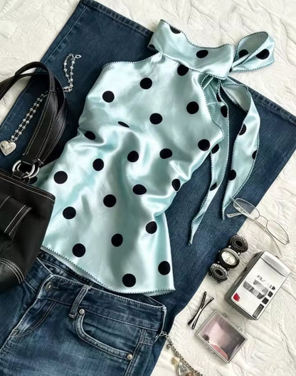 Mint Polka Dot Satin Top